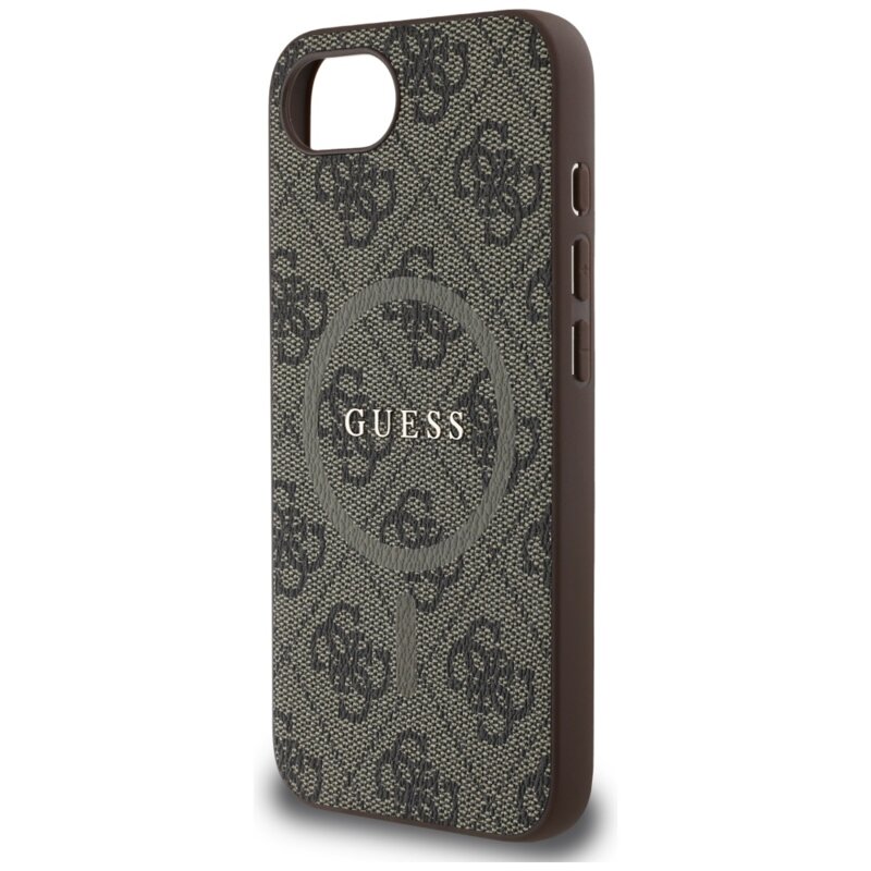 Husa iPhone 16e Guess 4G Ring Classic Logo MagSafe, maro, GUHMPSE4G4GFRW