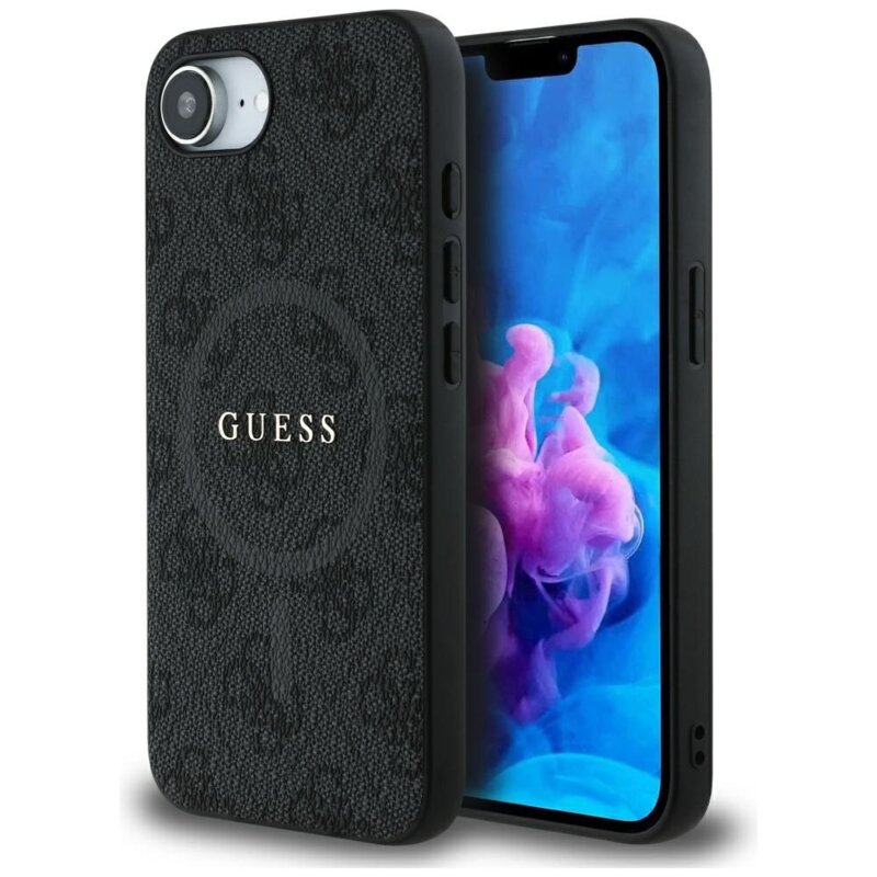 Husa iPhone 16e Guess 4G Ring Classic Logo MagSafe, negru, GUHMPSE4G4GFRK