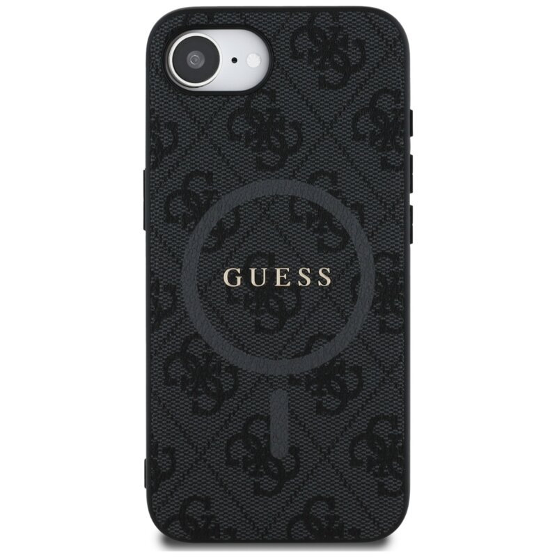Husa iPhone 16e Guess 4G Ring Classic Logo MagSafe, negru, GUHMPSE4G4GFRK