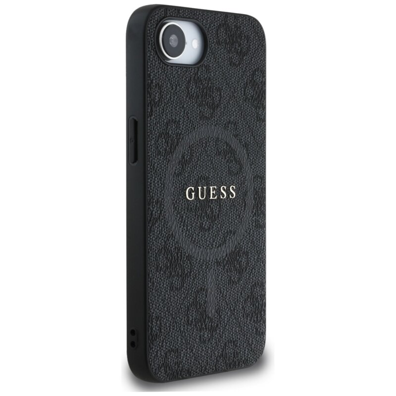 Husa iPhone 16e Guess 4G Ring Classic Logo MagSafe, negru, GUHMPSE4G4GFRK