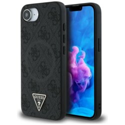 Husa iPhone 16e Guess 4G Ring Triangle Logo MagSafe, negru, GUHMPSE4P4TDPK