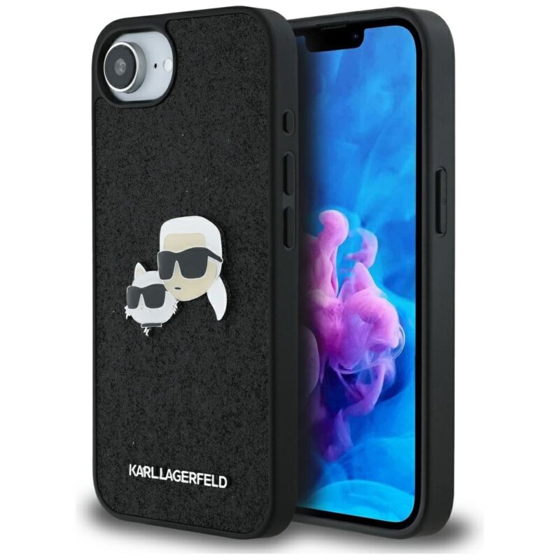 Husa Karl Lagerfeld iPhone 16e Hardcase Glitter Fixed, negru, Karl&Choupette Head, KLHCPSE4PFGKCPK