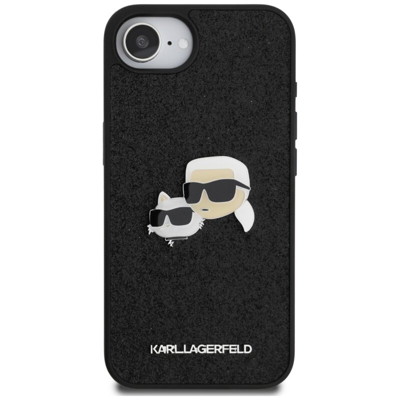 Husa Karl Lagerfeld iPhone 16e Hardcase Glitter Fixed, negru, Karl&Choupette Head, KLHCPSE4PFGKCPK