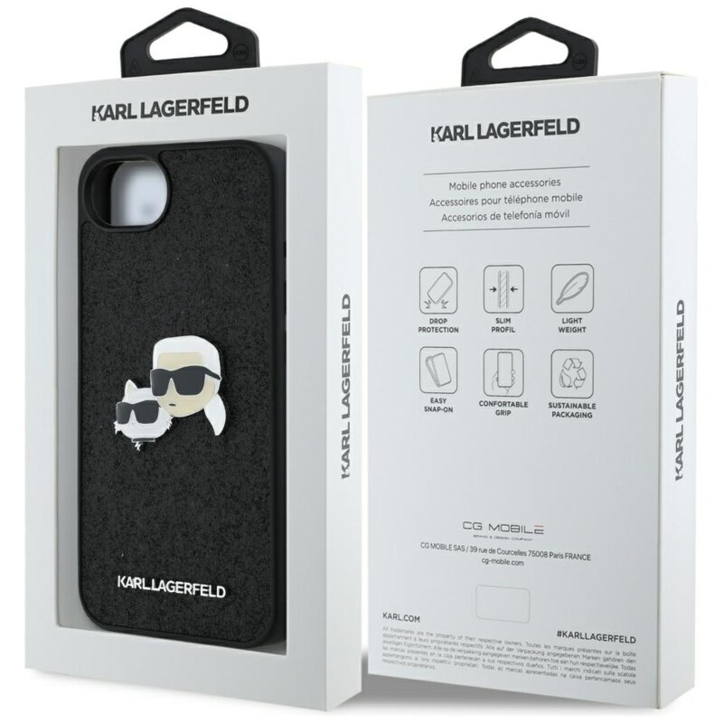 Husa Karl Lagerfeld iPhone 16e Hardcase Glitter Fixed, negru, Karl&Choupette Head, KLHCPSE4PFGKCPK