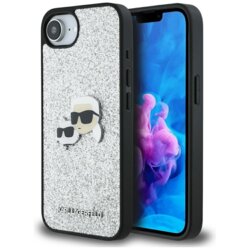 Husa Karl Lagerfeld iPhone 16e Hardcase Glitter Fixed, argintiu, Karl&Choupette Head, KLHCPSE4PFGKCPS