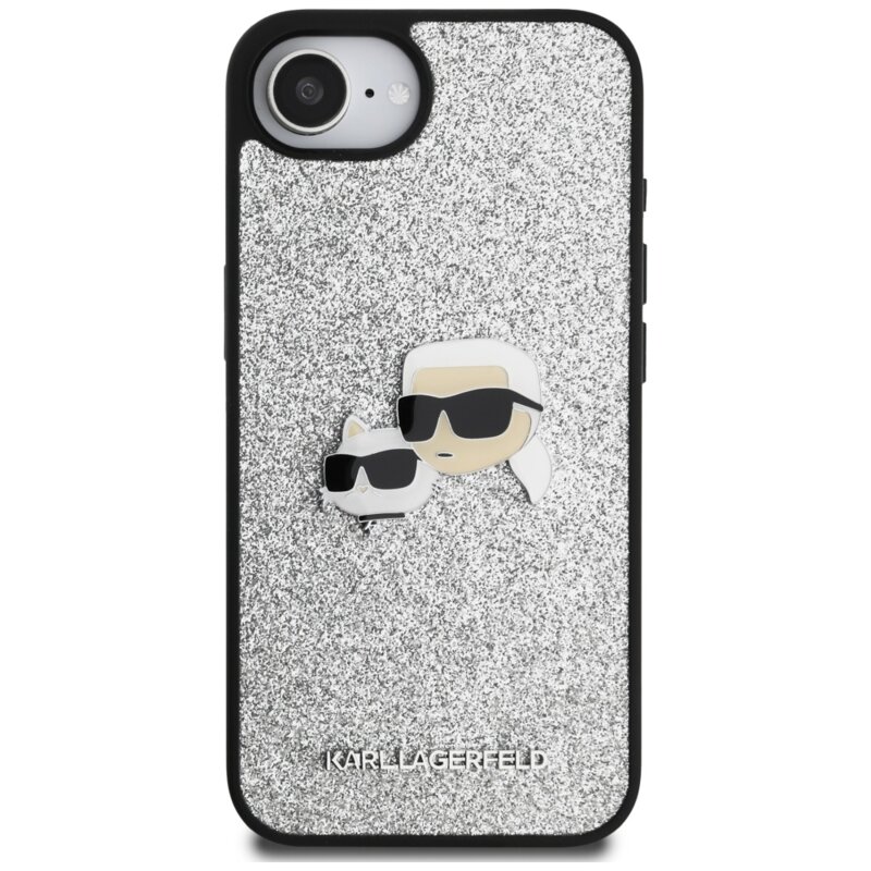 Husa Karl Lagerfeld iPhone 16e Hardcase Glitter Fixed, argintiu, Karl&Choupette Head, KLHCPSE4PFGKCPS