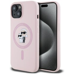 Husa Karl Lagerfeld iPhone 15 Plus Silicone MagSafe, roz, Karl&Choupette, KLHMP15MSCMKCRHP