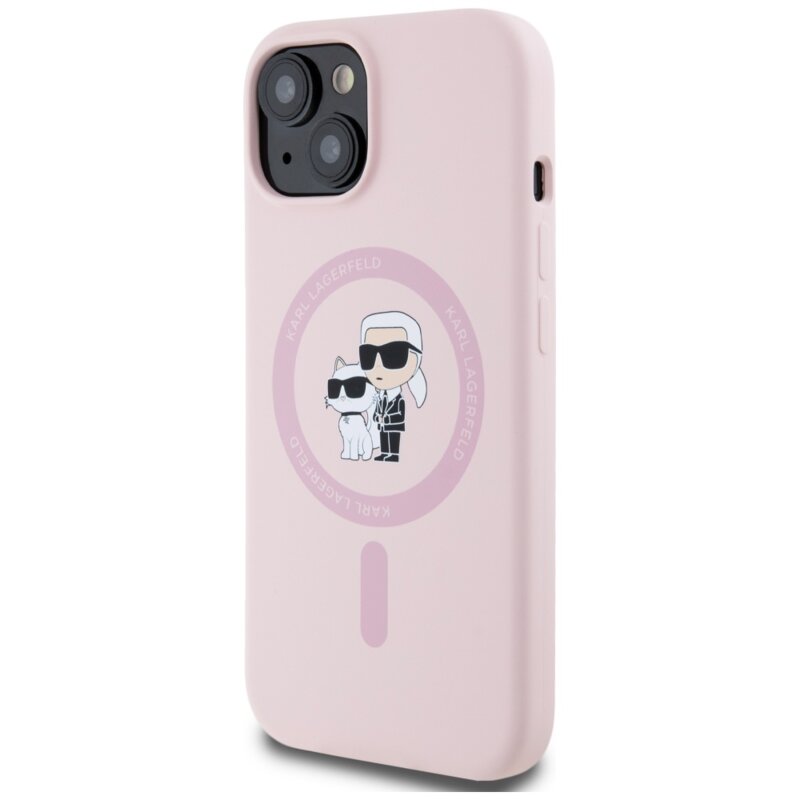 Husa Karl Lagerfeld iPhone 15 Silicone MagSafe, roz, Karl&Choupette, KLHMP15SSCMKCRHP