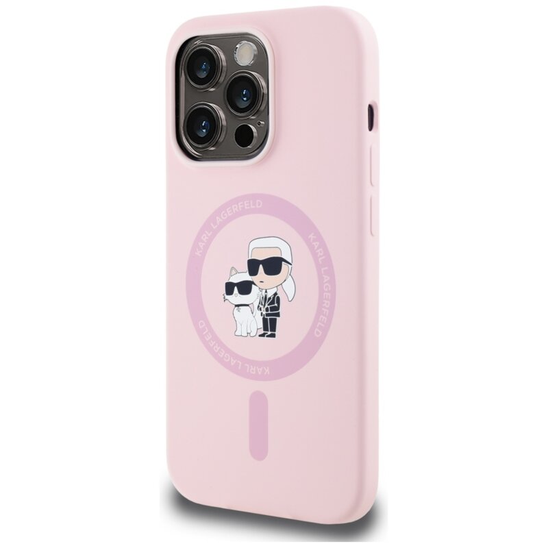 Husa Karl Lagerfeld iPhone 14 Pro Max Silicone MagSafe, roz, Karl&Choupette, KLHMP14XSCMKCRHP