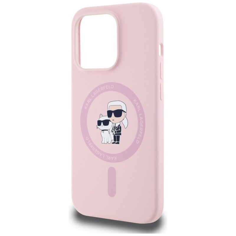 Husa Karl Lagerfeld iPhone 14 Pro Max Silicone MagSafe, roz, Karl&Choupette, KLHMP14XSCMKCRHP