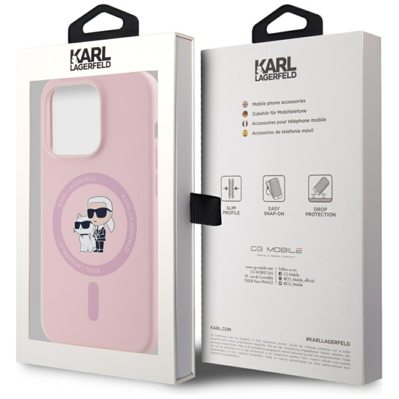 Husa Karl Lagerfeld iPhone 14 Pro Max Silicone MagSafe, roz, Karl&Choupette, KLHMP14XSCMKCRHP