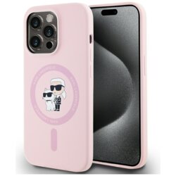 Husa Karl Lagerfeld iPhone 14 Pro Silicone MagSafe, roz, Karl&Choupette, KLHMP14LSCMKCRHP