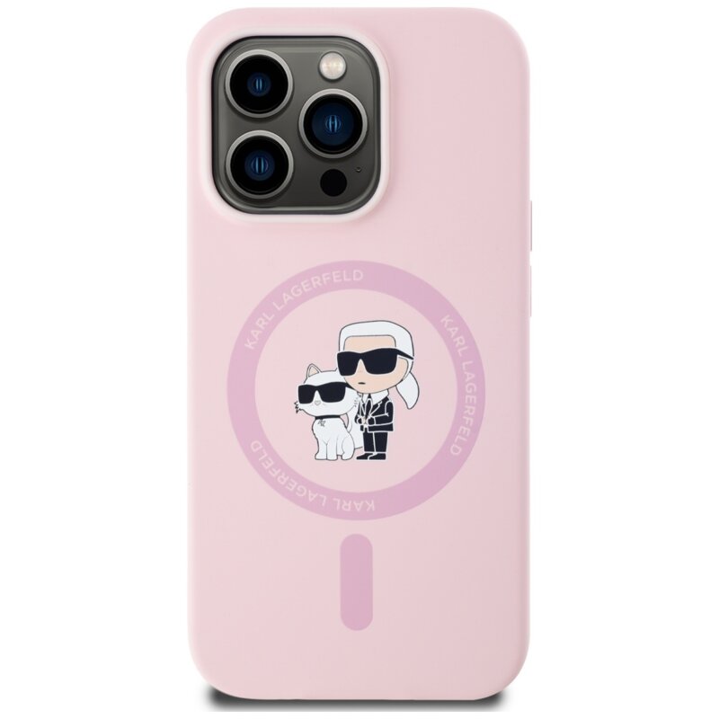 Husa Karl Lagerfeld iPhone 14 Pro Silicone MagSafe, roz, Karl&Choupette, KLHMP14LSCMKCRHP