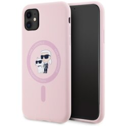 Husa Karl Lagerfeld iPhone 11 Silicone MagSafe, roz, Karl&Choupette, KLHMN61SCMKCRHP