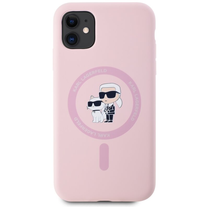 Husa Karl Lagerfeld iPhone 11 Silicone MagSafe, roz, Karl&Choupette, KLHMN61SCMKCRHP