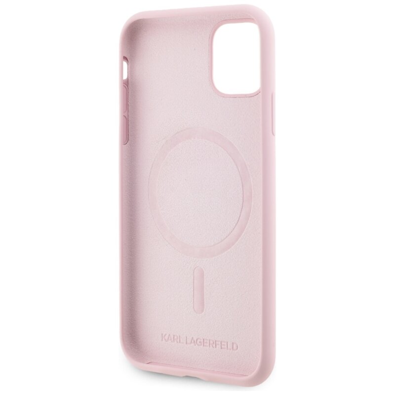Husa Karl Lagerfeld iPhone 11 Silicone MagSafe, roz, Karl&Choupette, KLHMN61SCMKCRHP