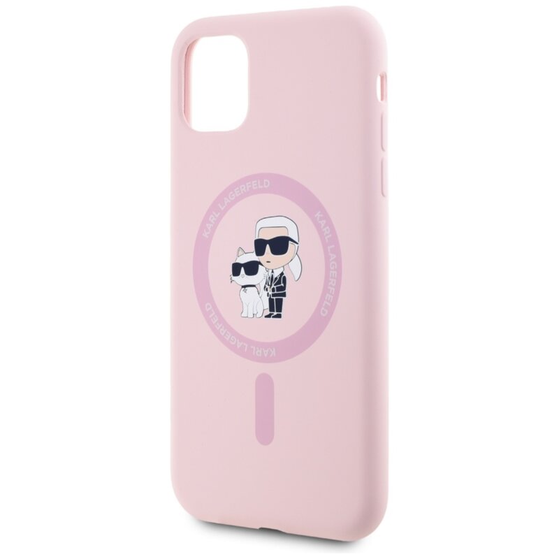 Husa Karl Lagerfeld iPhone 11 Silicone MagSafe, roz, Karl&Choupette, KLHMN61SCMKCRHP