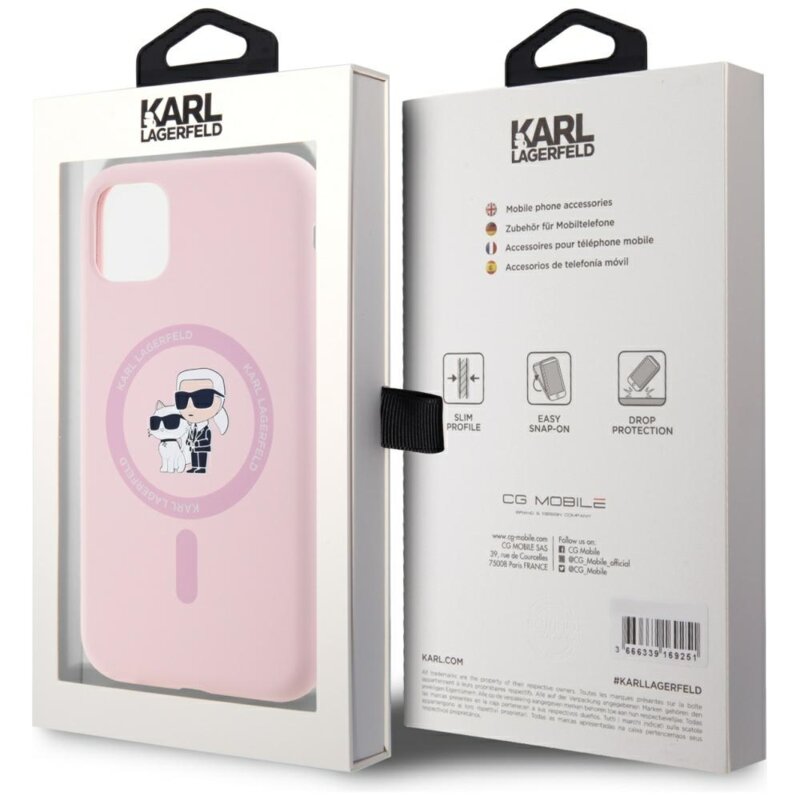 Husa Karl Lagerfeld iPhone 11 Silicone MagSafe, roz, Karl&Choupette, KLHMN61SCMKCRHP