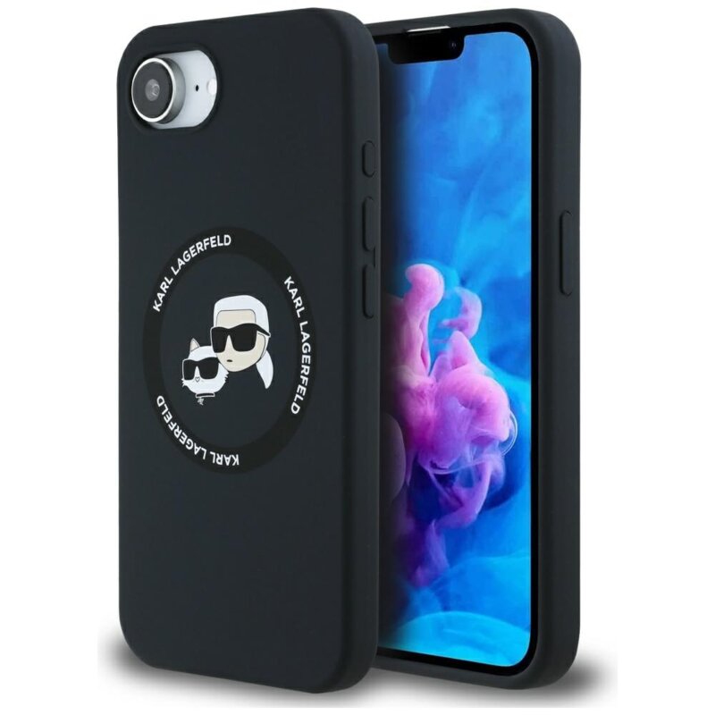 Husa Karl Lagerfeld iPhone 16e Silicone MagSafe, Karl&Choupette Head, negru, KLHMPSE4SKCHTCK
