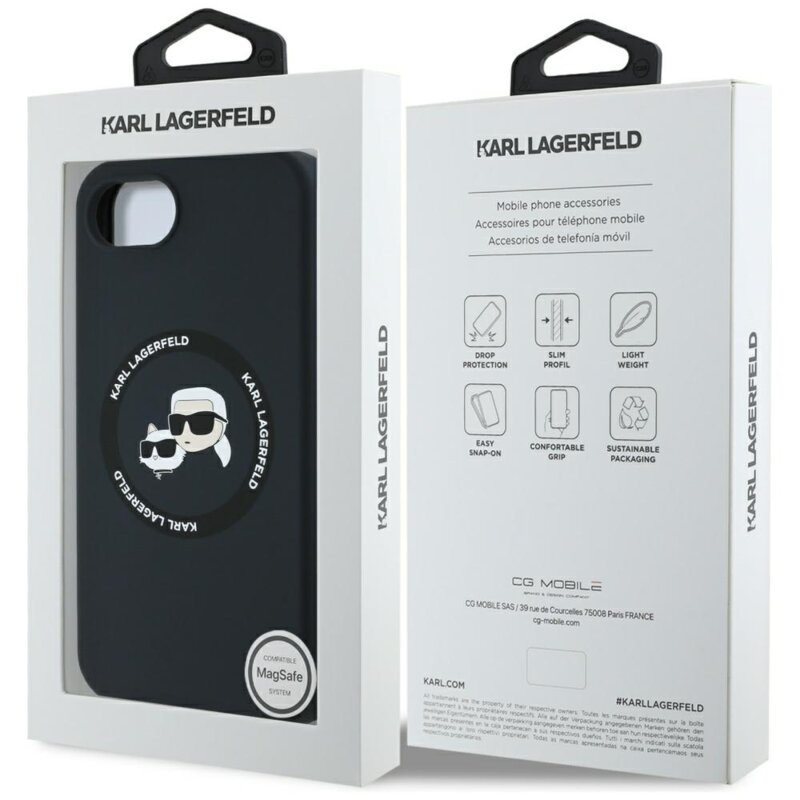 Husa Karl Lagerfeld iPhone 16e Silicone MagSafe, Karl&Choupette Head, negru, KLHMPSE4SKCHTCK