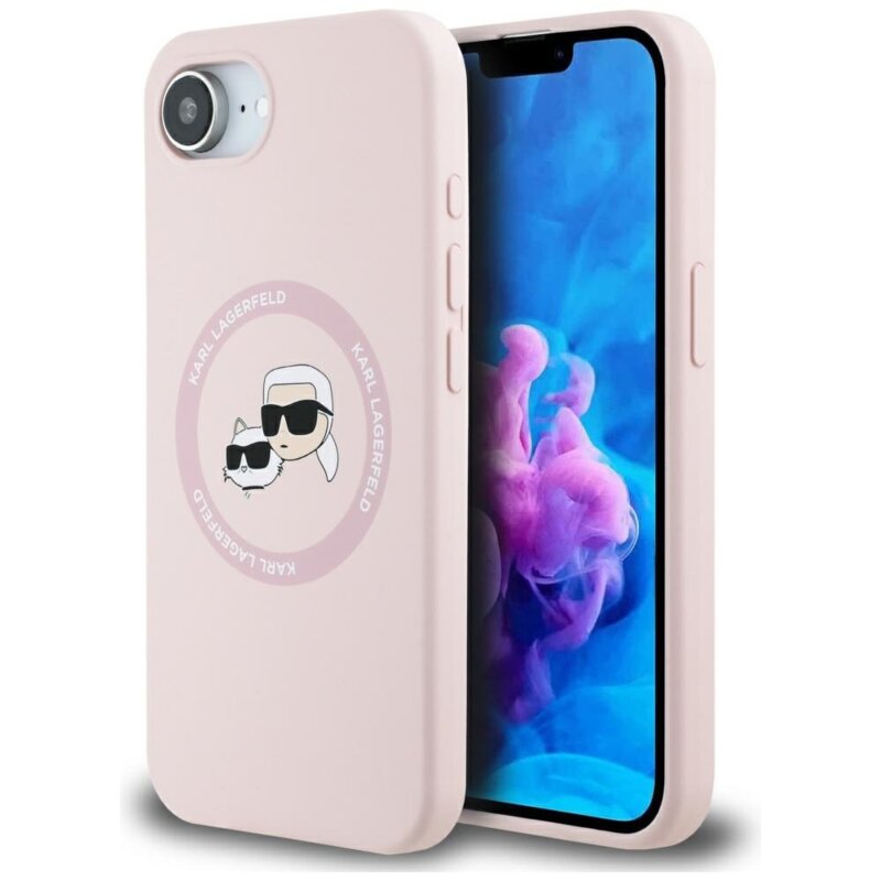 Husa Karl Lagerfeld iPhone 16e Silicone MagSafe, roz, Karl&Choupette Head, KLHMPSE4SKCHTCP