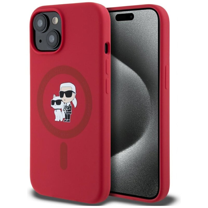 Husa Karl Lagerfeld iPhone 15 Silicone MagSafe, rosu, Karl&Choupette, KLHMP15SSCMKCRHR
