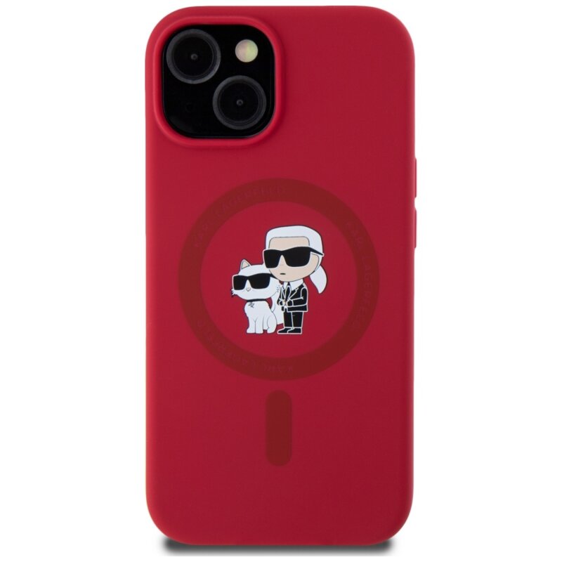 Husa Karl Lagerfeld iPhone 15 Silicone MagSafe, rosu, Karl&Choupette, KLHMP15SSCMKCRHR