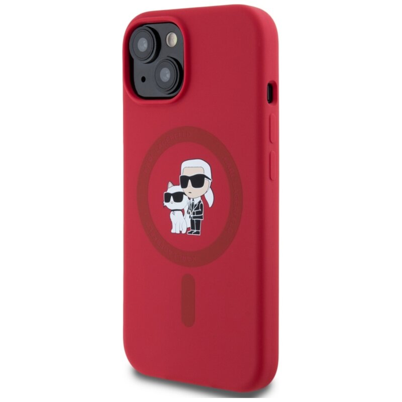 Husa Karl Lagerfeld iPhone 15 Silicone MagSafe, rosu, Karl&Choupette, KLHMP15SSCMKCRHR