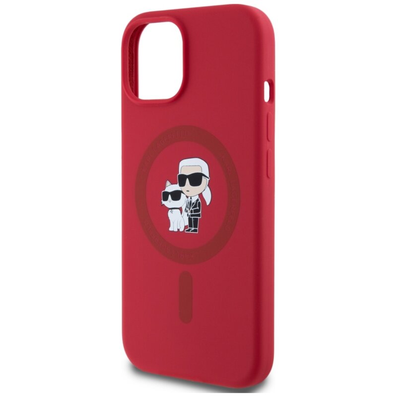 Husa Karl Lagerfeld iPhone 15 Silicone MagSafe, rosu, Karl&Choupette, KLHMP15SSCMKCRHR