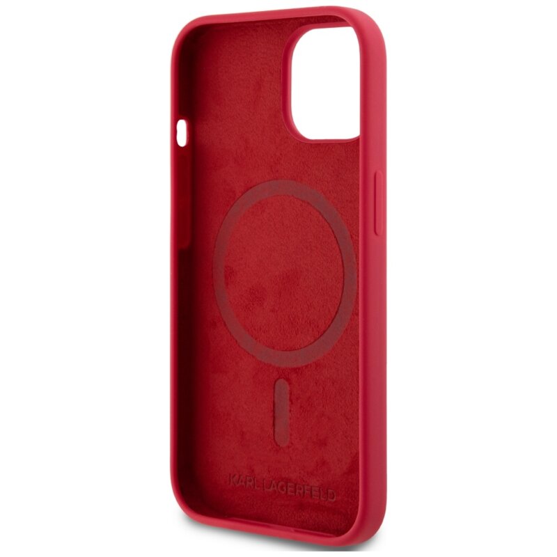 Husa Karl Lagerfeld iPhone 15 Silicone MagSafe, rosu, Karl&Choupette, KLHMP15SSCMKCRHR