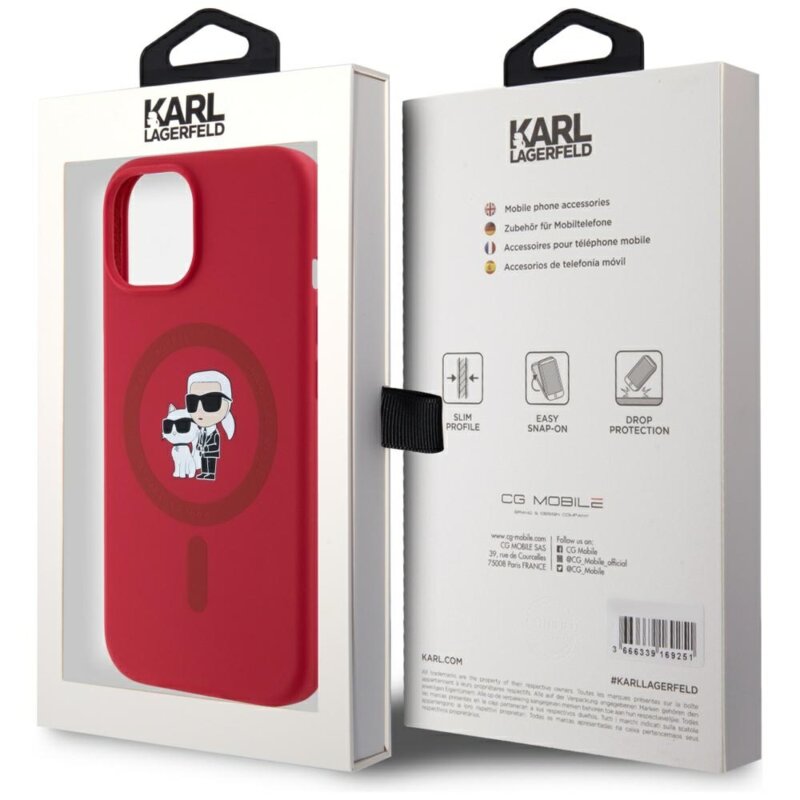 Husa Karl Lagerfeld iPhone 15 Silicone MagSafe, rosu, Karl&Choupette, KLHMP15SSCMKCRHR
