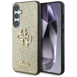 Husa Guess Glitter Script Big 4G Logo Samsung Galaxy S25 cu sclipici, auriu, GUHCS25SHG4SGD