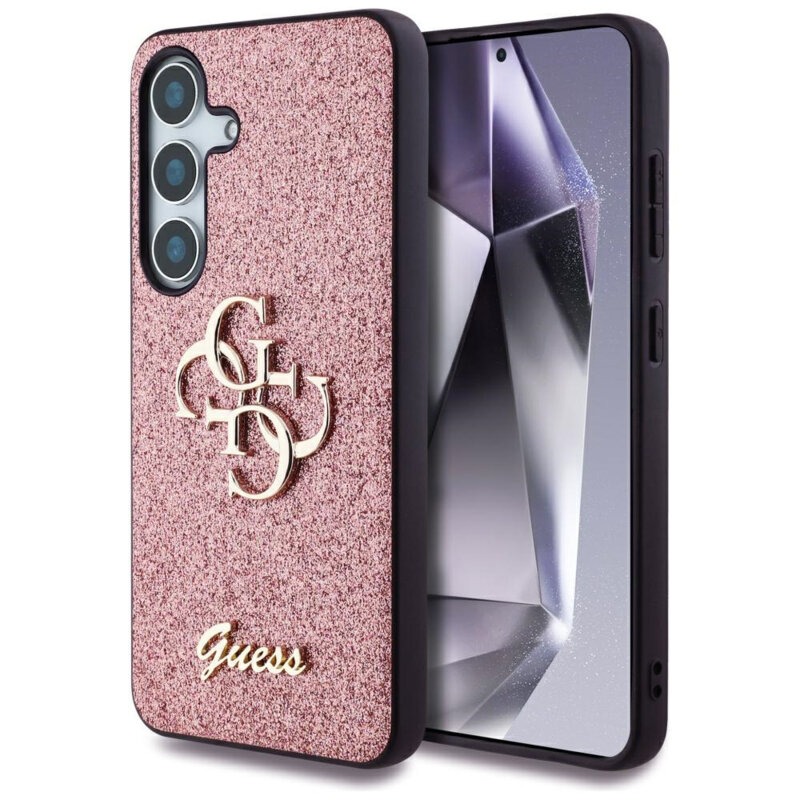 Husa Guess Glitter Script Big 4G Logo Samsung Galaxy S25 Plus, roz, GUHCS25MHG4SGP