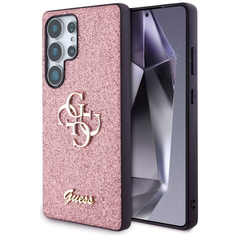 Husa Guess Glitter Script Big 4G Logo Samsung Galaxy S25 Ultra, roz, GUHCS25LHG4SGP