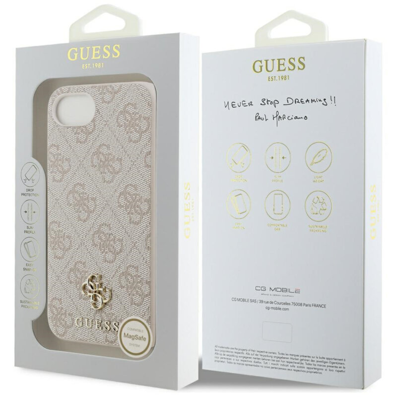 Husa originala Guess iPhone 16e Hardcase 4G Classic MagSafe, roz, GUHMPSE4P4SM4MP