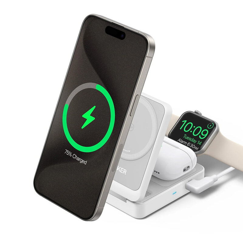 Incarcator wireless pentru Apple 3in1 Anker, 15W, B2557321, alb