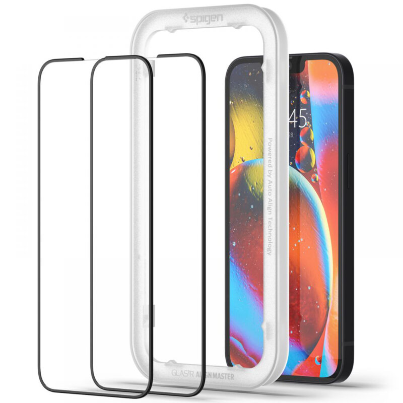[Pachet 2x] Folie sticla iPhone 14 Spigen Glas.tR Align Master, negru