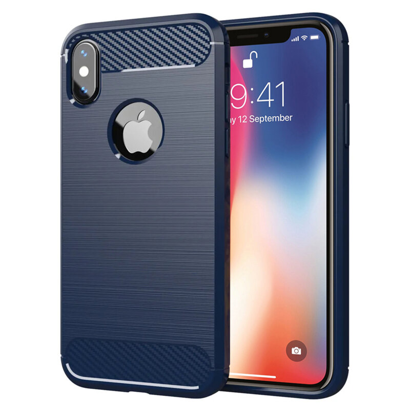 Husa iPhone X, iPhone 10 Techsuit Carbon Silicone, albastru