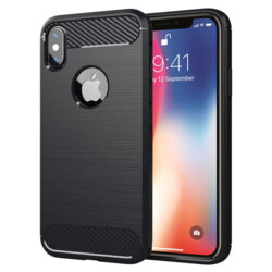 Husa iPhone X, iPhone 10 Techsuit Carbon Silicone cu decupaj sigla, negru