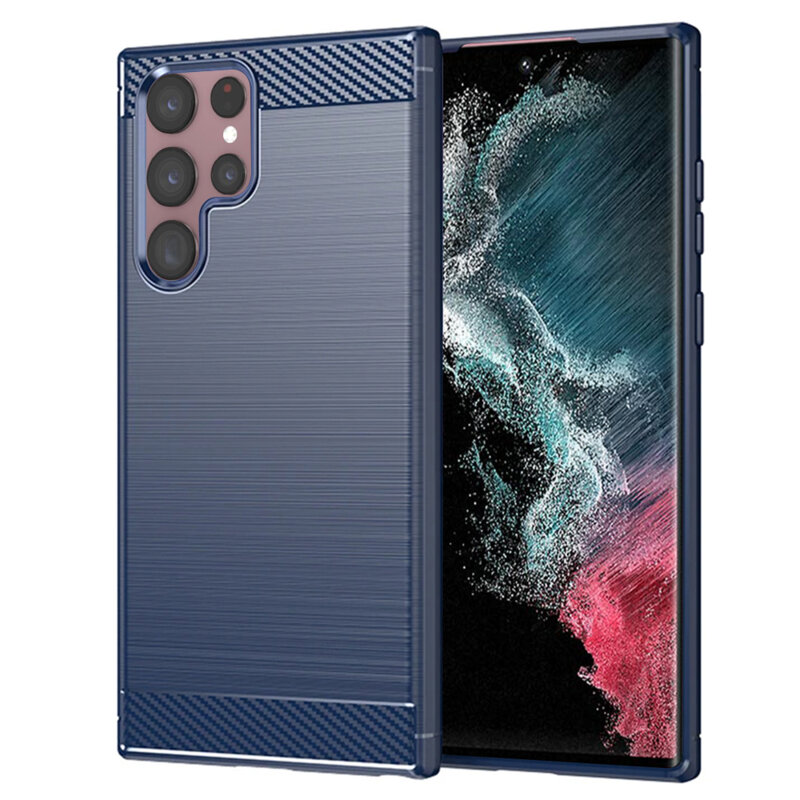Husa Samsung Galaxy S22 Ultra 5G Techsuit Carbon Silicone, albastru
