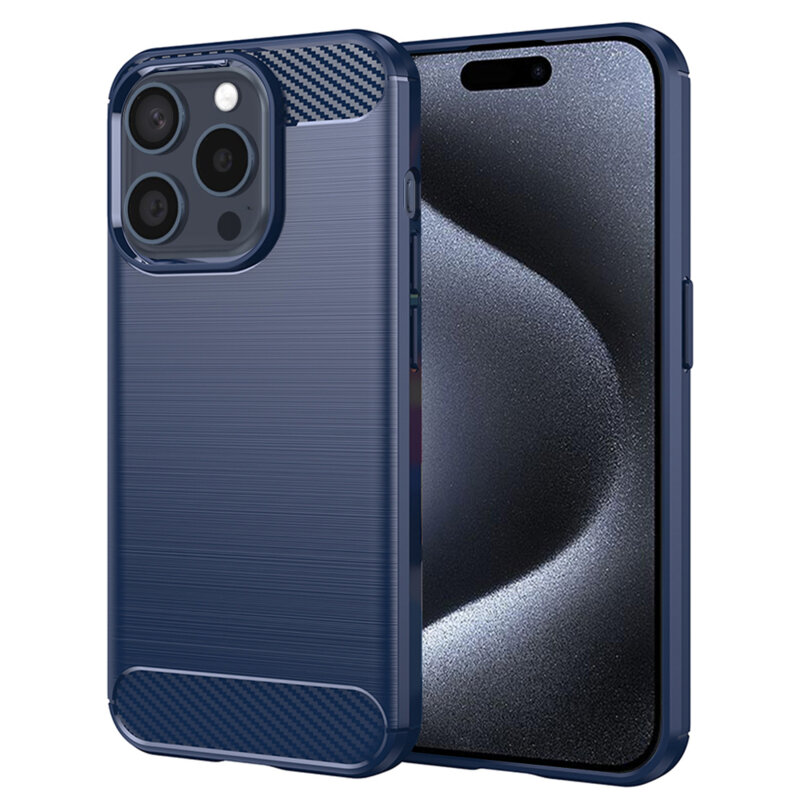 Husa iPhone 15 Pro Techsuit Carbon Silicone, albastru