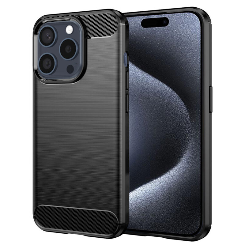 Husa iPhone 15 Pro Techsuit Carbon Silicone, negru