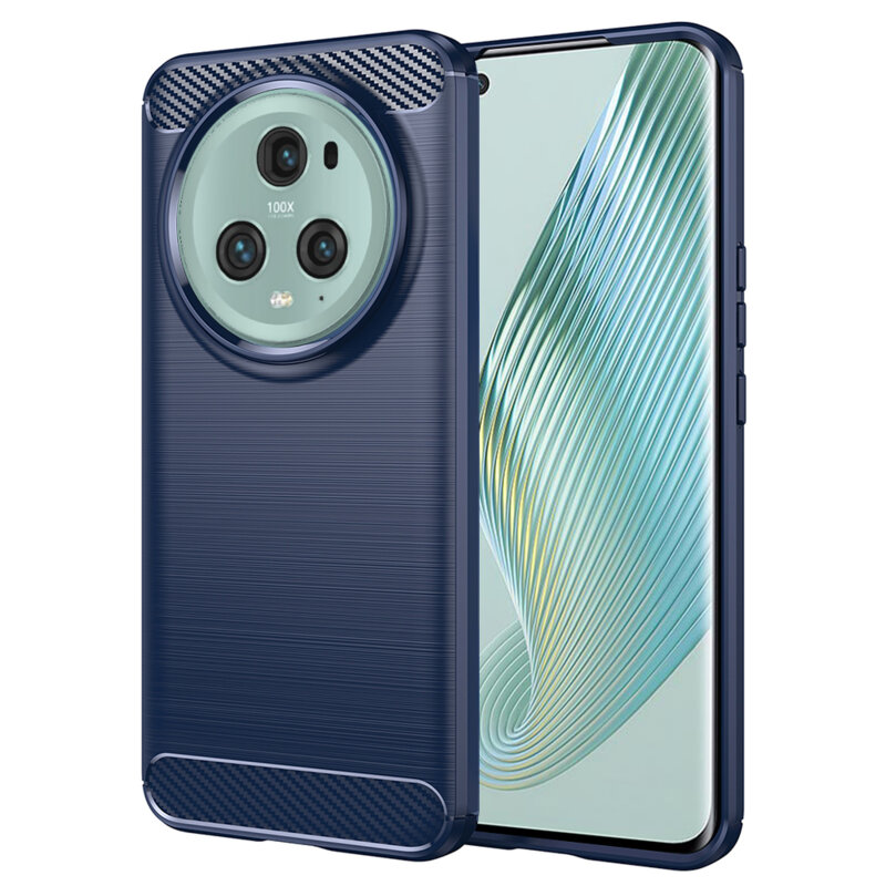 Husa Honor Magic5 Pro Techsuit Carbon Silicone, albastru
