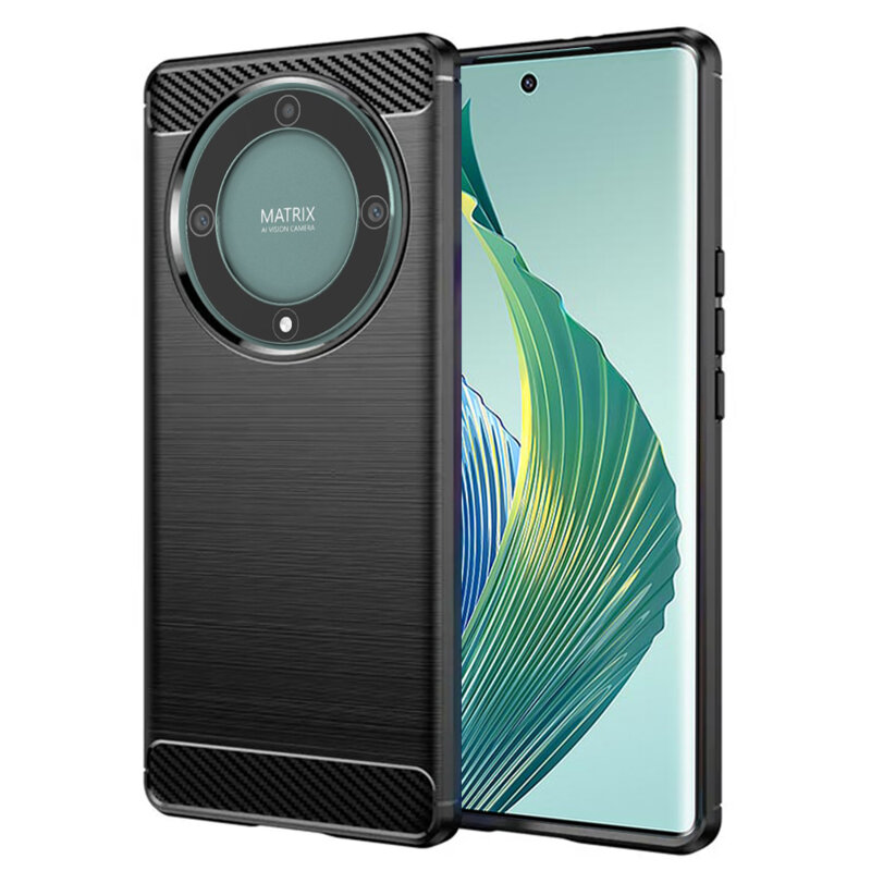 Husa Honor Magic5 Lite Techsuit Carbon Silicone, negru