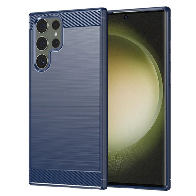 Husa Samsung Galaxy S23 Ultra Techsuit Carbon Silicone, albastru