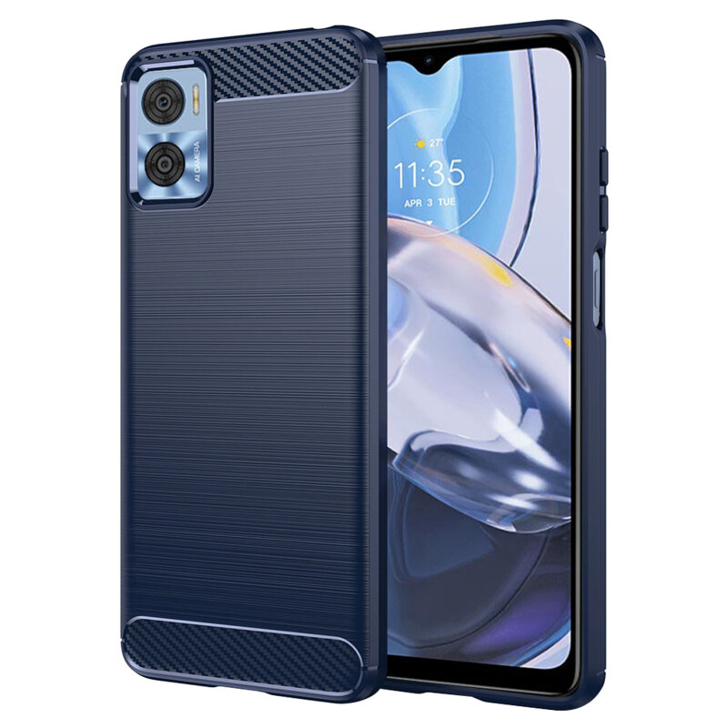 Husa Motorola Moto E22 Techsuit Carbon Silicone, albastru