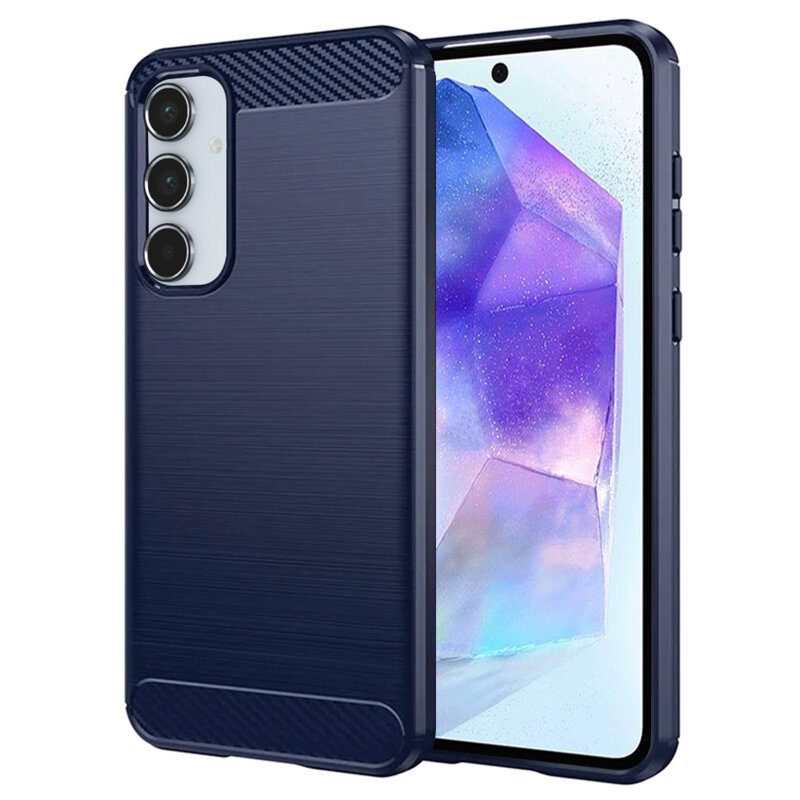 Husa Samsung Galaxy A55 5G Techsuit Carbon Silicone, albastru