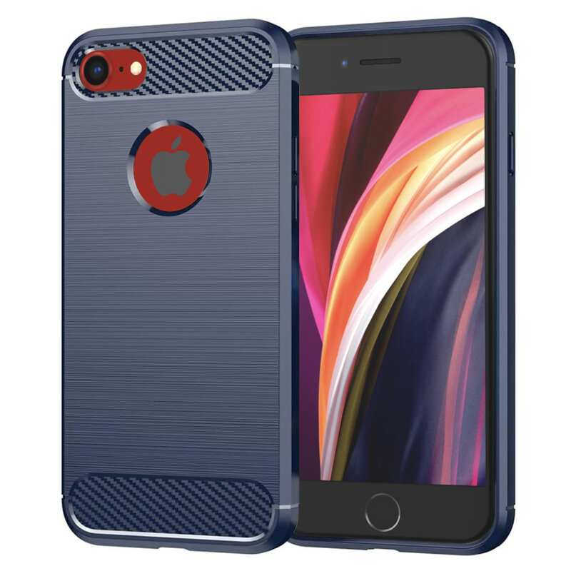 Husa iPhone SE 2, SE 2020 Techsuit Carbon Silicone, albastru
