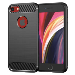 Husa iPhone SE 2, SE 2020 Techsuit Carbon Silicone cu decupaj pentru sigla, negru