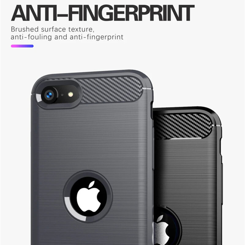 Husa iPhone SE 2, SE 2020 Techsuit Carbon Silicone cu decupaj pentru sigla, negru